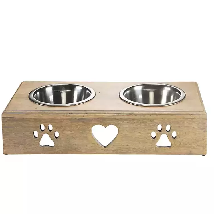 Mango Wood Heart Cutout Dog Bowl>Kirklands Home Sale