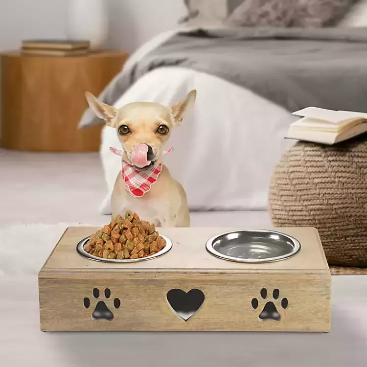 Mango Wood Heart Cutout Dog Bowl>Kirklands Home Sale