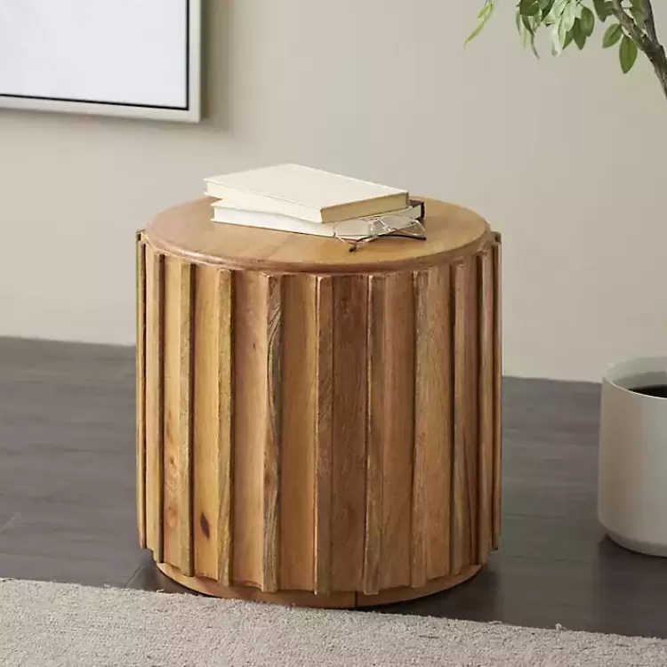 Mango Wood Ridged Drum Accent Table>Kirklands Home New