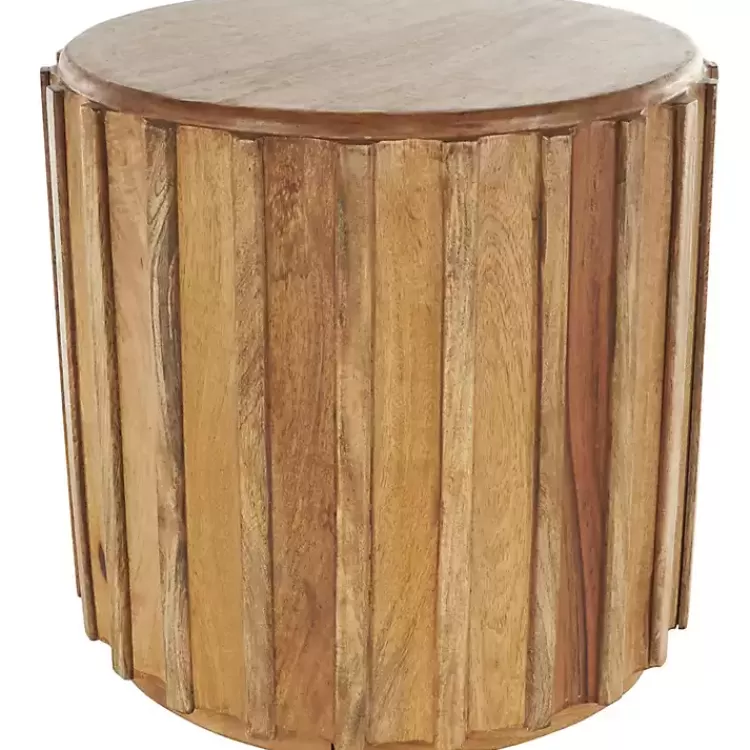 Mango Wood Ridged Drum Accent Table>Kirklands Home New