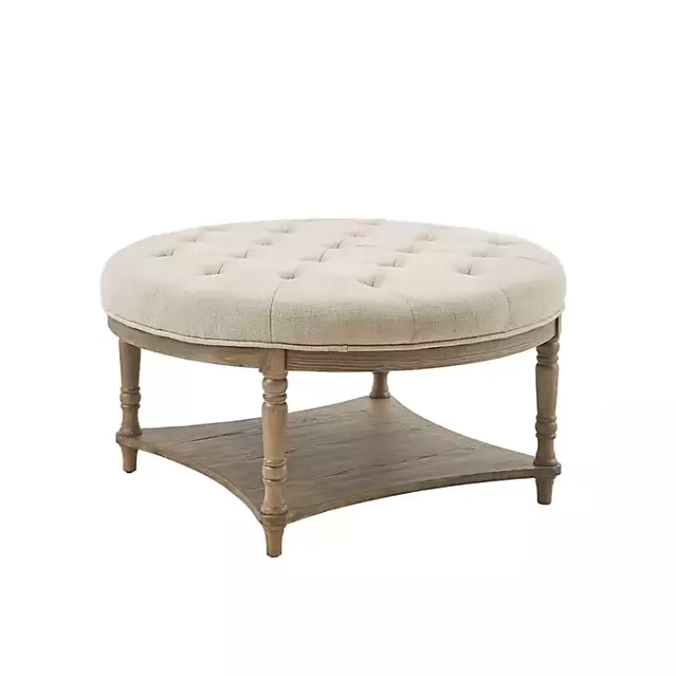 Martha Stewart Round Cream Ottoman with Shelf>Kirklands Home New