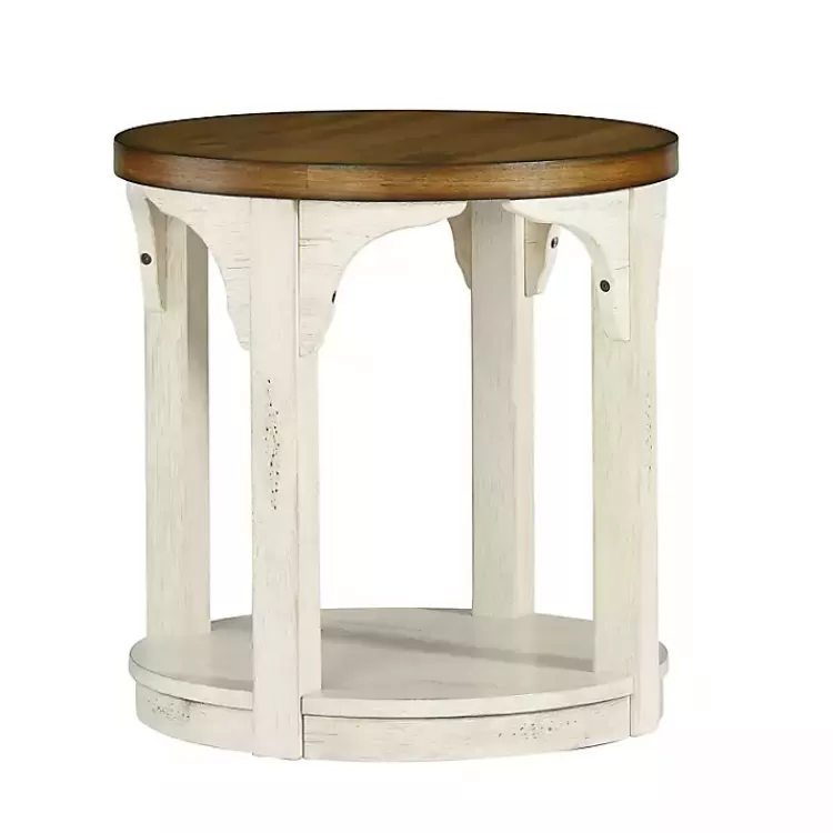 Mary White and Natural Wooden Round Accent Table>Kirklands Home Cheap