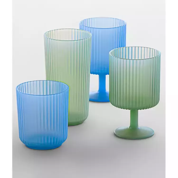 Matte Azure Ribbed Short Glasses, Set of 6>Kirklands Home Cheap