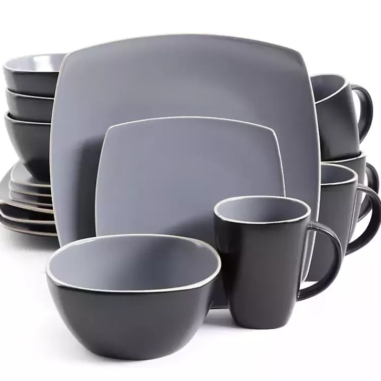 Matte Gray and Black 16-pc. Dinnerware Set>Kirklands Home Cheap