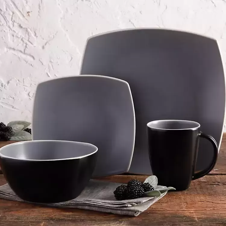 Matte Gray and Black 16-pc. Dinnerware Set>Kirklands Home Cheap
