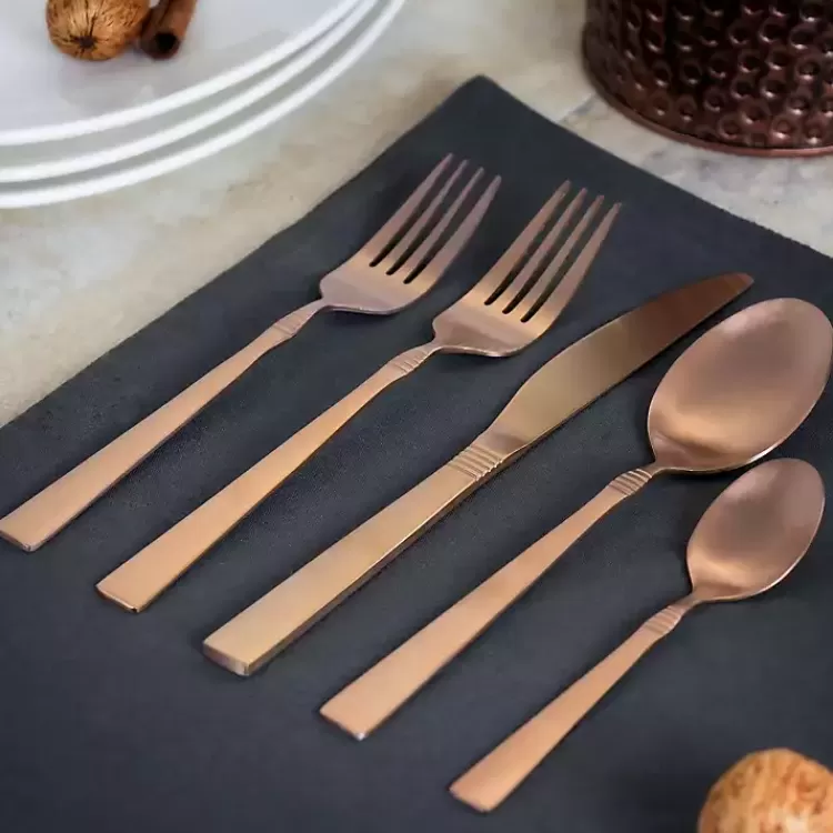 matte_rose_gold_rounded_pc_flatware_set_4.webp Matte Rose Gold Rounded 20-pc. Flatware Set>Kirklands Home Fashion