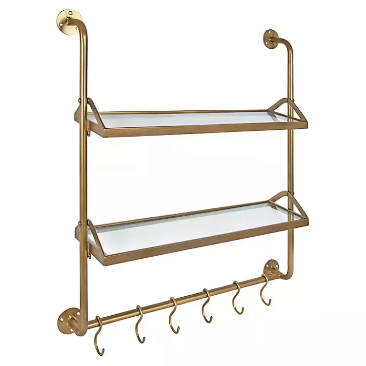 Merit Gold Metal Wall Shelf with Hooks>Kirklands Home Flash Sale