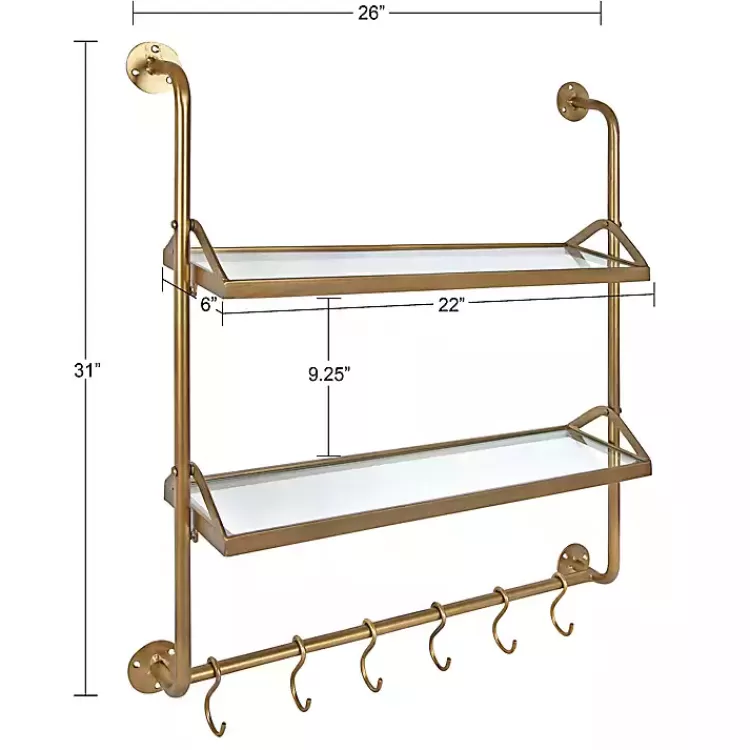 Merit Gold Metal Wall Shelf with Hooks>Kirklands Home Flash Sale