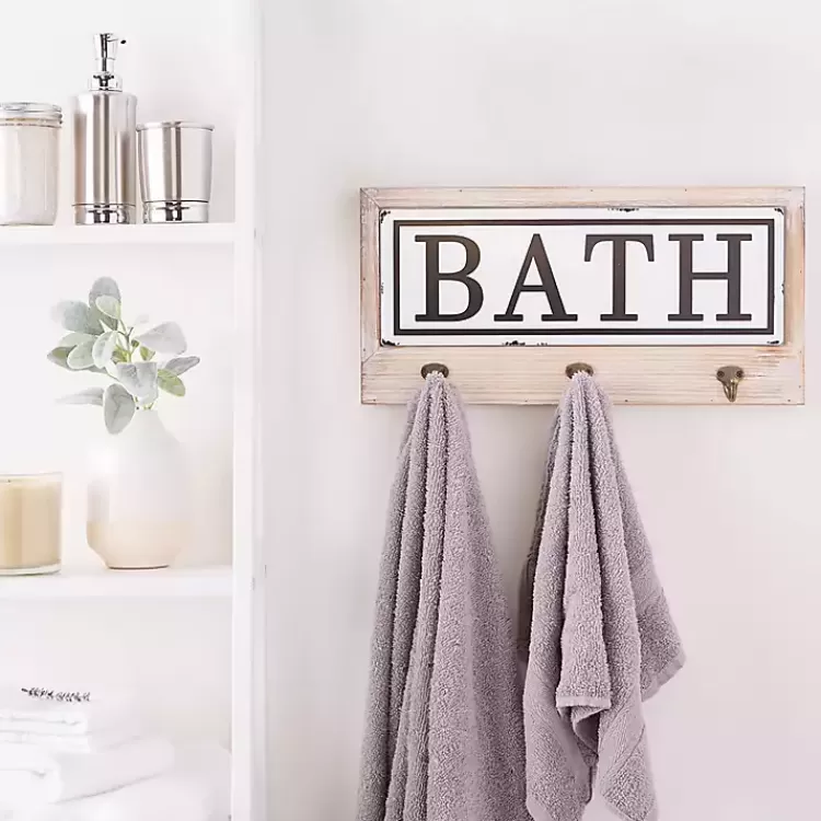 Metal and Wood Bath Sign with Hooks>Kirklands Home Best Sale