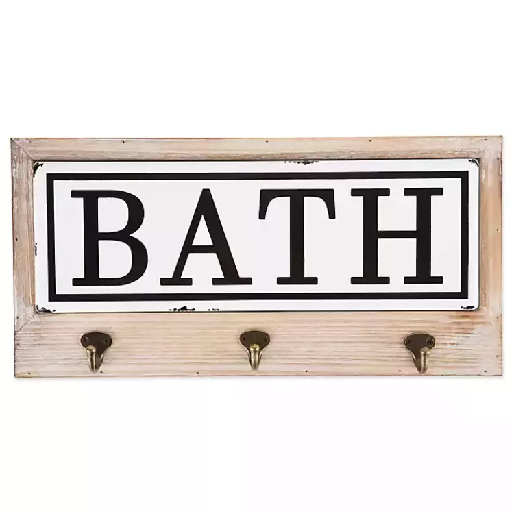 Metal and Wood Bath Sign with Hooks>Kirklands Home Best Sale
