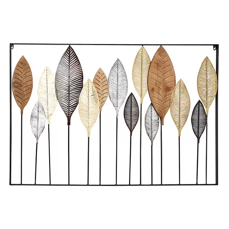 Metal and Wood Leaf Stems Wall Plaque>Kirklands Home Flash Sale
