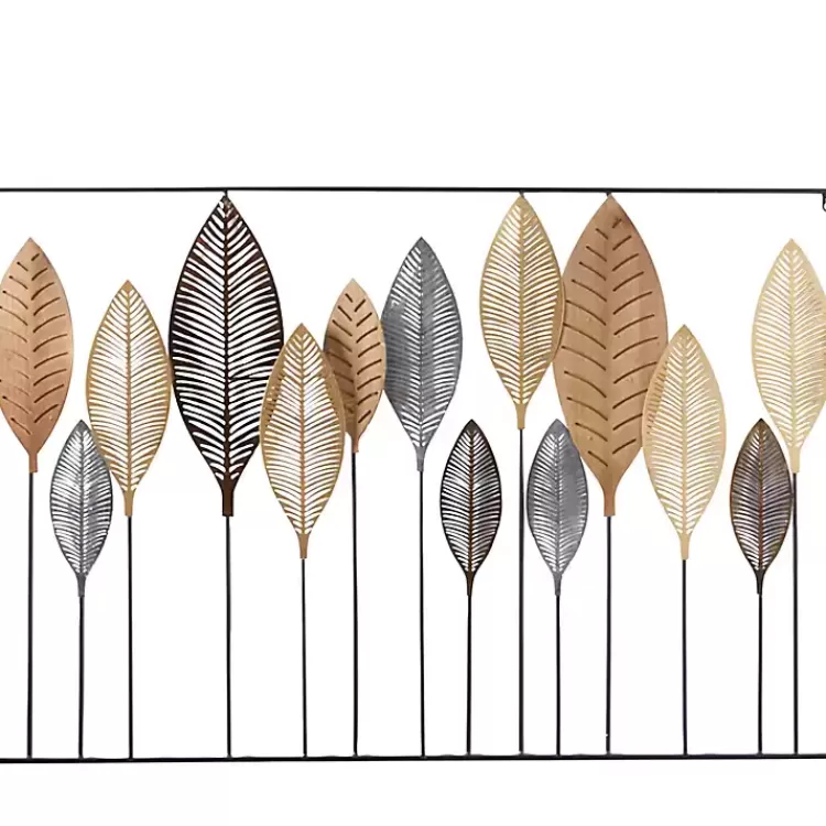 Metal and Wood Leaf Stems Wall Plaque>Kirklands Home Flash Sale