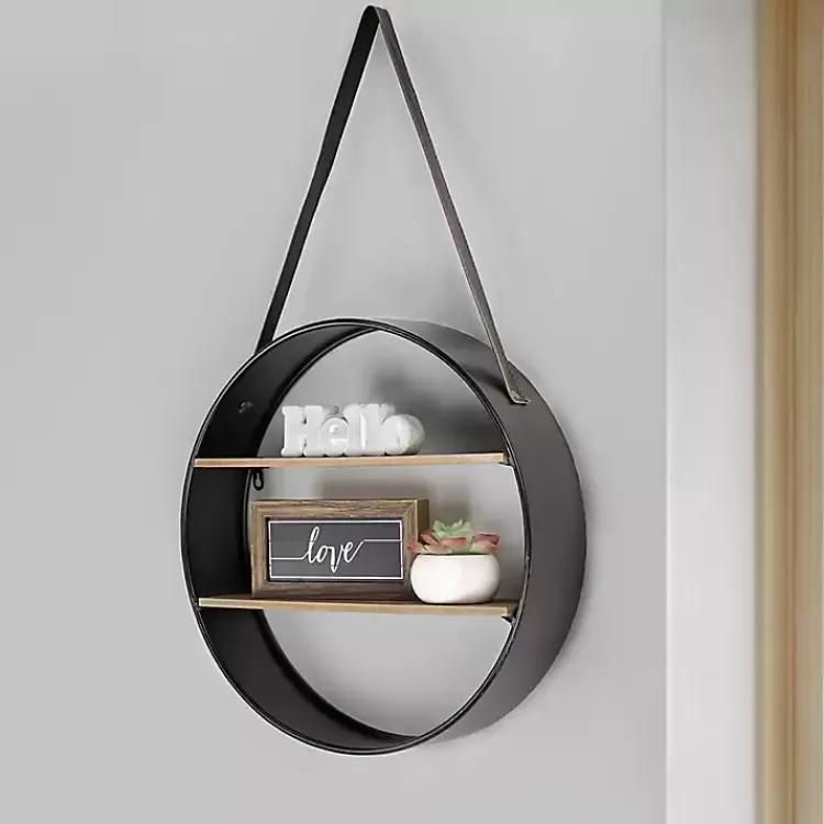 Metal Circle Wall Shelf with Leather Strap>Kirklands Home Sale