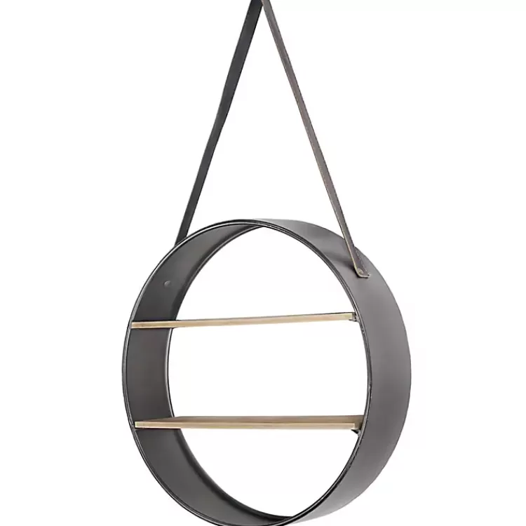 Metal Circle Wall Shelf with Leather Strap>Kirklands Home Sale