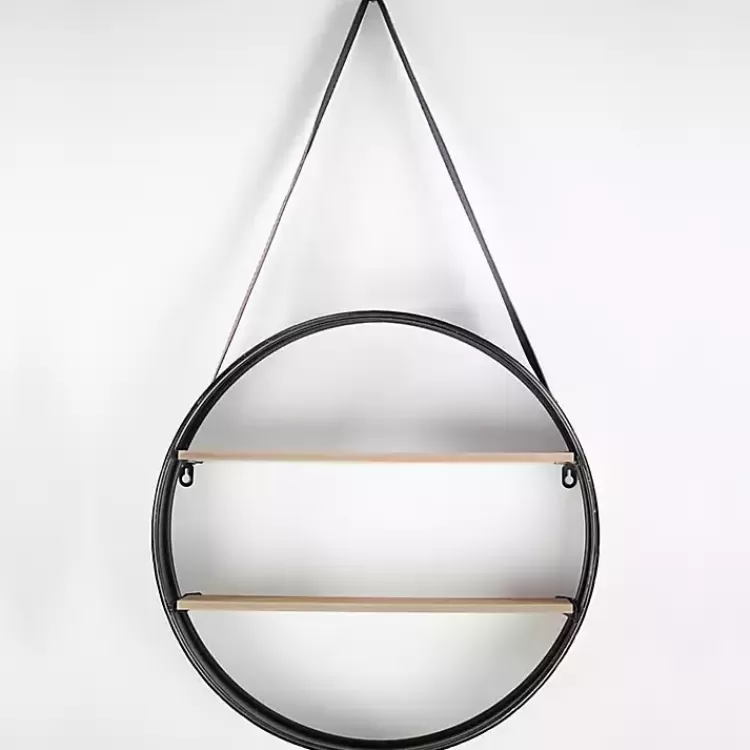 metal_circle_wall_shelf_with_leather_strap_6.webp Metal Circle Wall Shelf with Leather Strap>Kirklands Home Sale