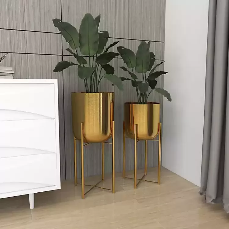 metallic_gold_planters_with_stands_set_of__6.webp Metallic Planters with Stands, Set of 2>Kirklands Home Sale