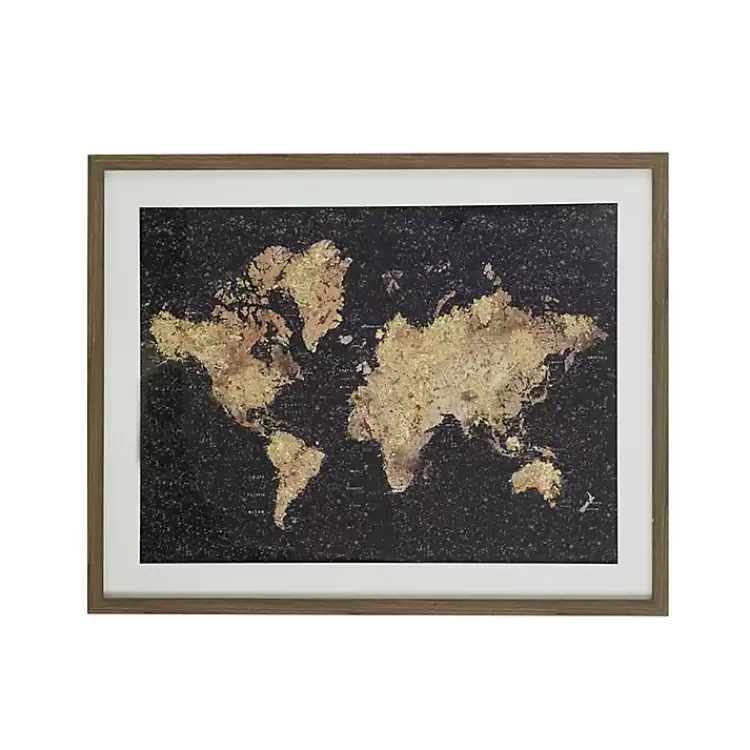 Metallic Gold World Map Framed Art Print>Kirklands Home Shop