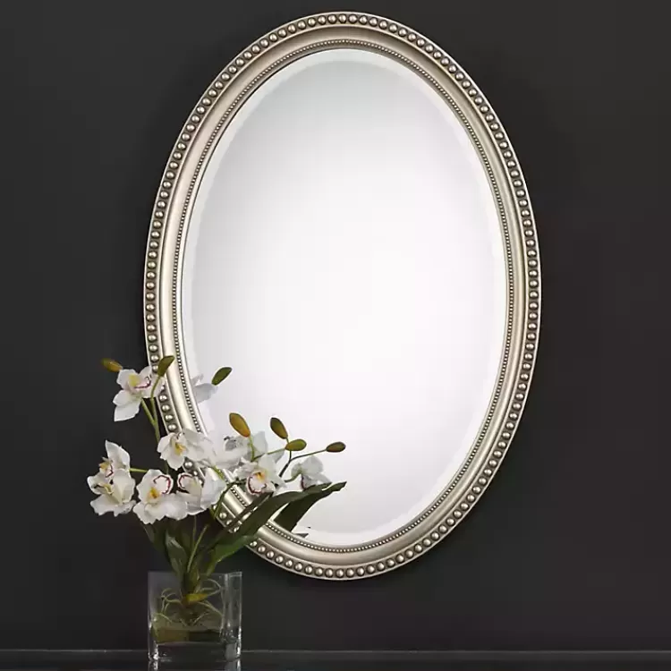 Metallic Silver Beaded Edge Oval Mirror>Kirklands Home Store