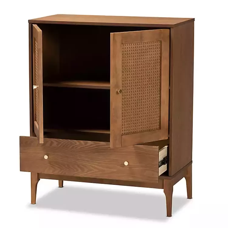 Mid-Century Modern Rattan Walnut Cabinet>Kirklands Home Best Sale