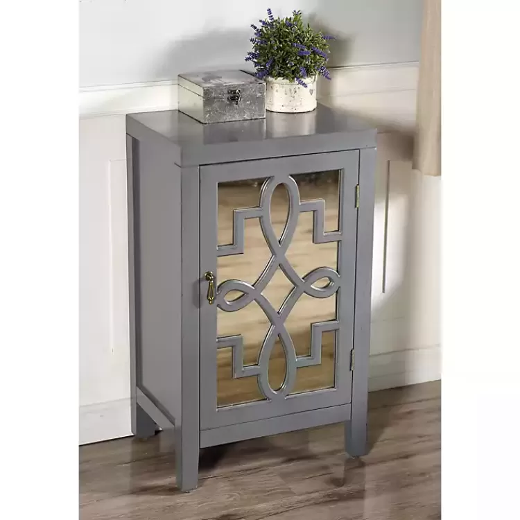 Mirrored 1-Door Cabinet with Overlay Pattern>Kirklands Home Outlet