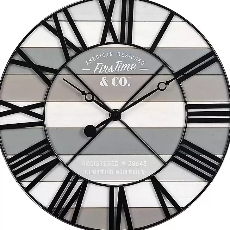 Mixed Plank and Black Metal Wall Clock>Kirklands Home Discount