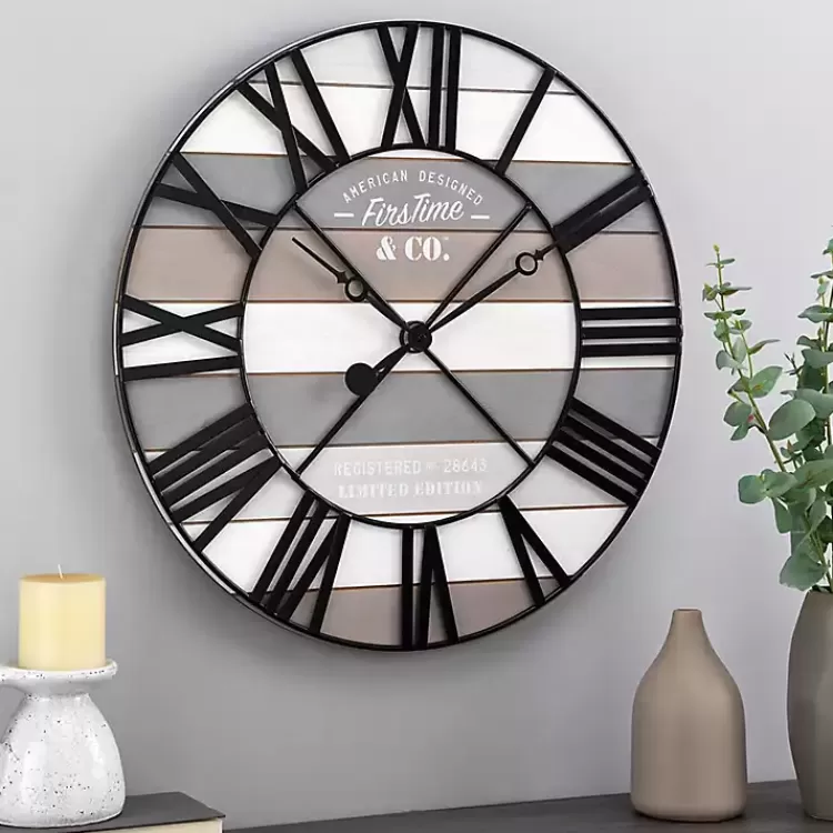 Mixed Plank and Black Metal Wall Clock>Kirklands Home Discount