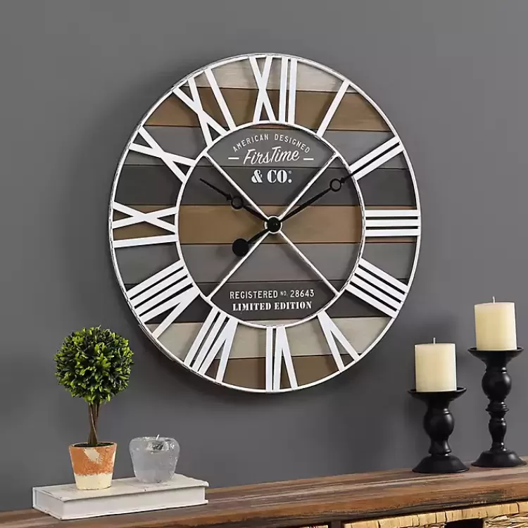 Mixed Planks and White Wooden Wall Clock>Kirklands Home Cheap