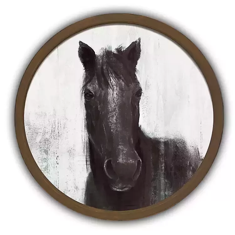 Moody Horse Round Brown Framed Art Print>Kirklands Home Outlet