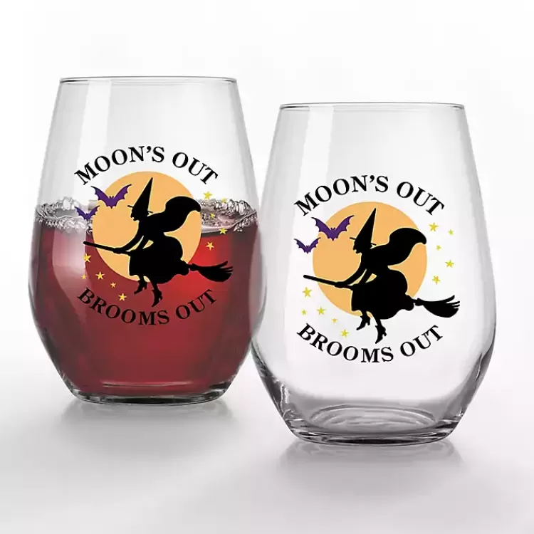 Moon's Out Brooms Out Halloween Glasses, Set of 2>Kirklands Home Store