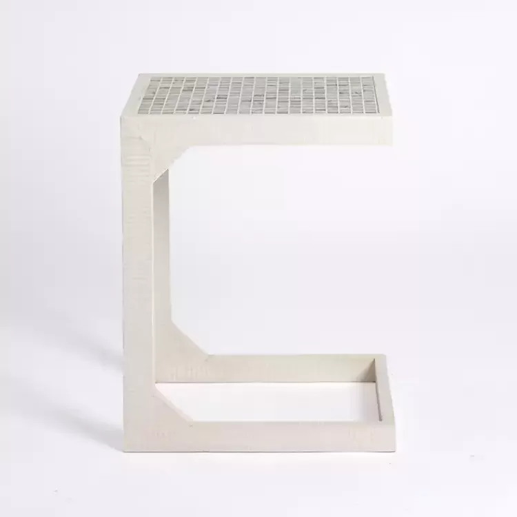 mosaic_tile_white_wood_ctable_2.webp Mosaic Tile White Wood C-Table>Kirklands Home Best Sale