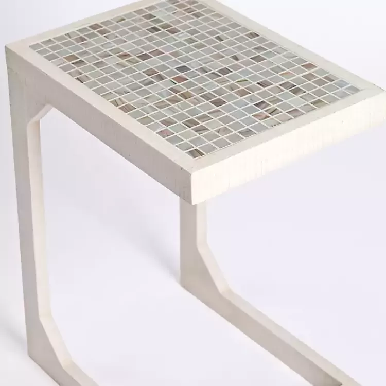 mosaic_tile_white_wood_ctable_4.webp Mosaic Tile White Wood C-Table>Kirklands Home Best Sale