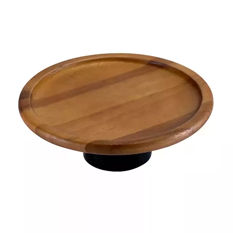 Natural Acacia Wood Cake Stand with Black Base>Kirklands Home Cheap