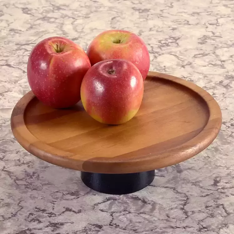 Natural Acacia Wood Cake Stand with Black Base>Kirklands Home Cheap