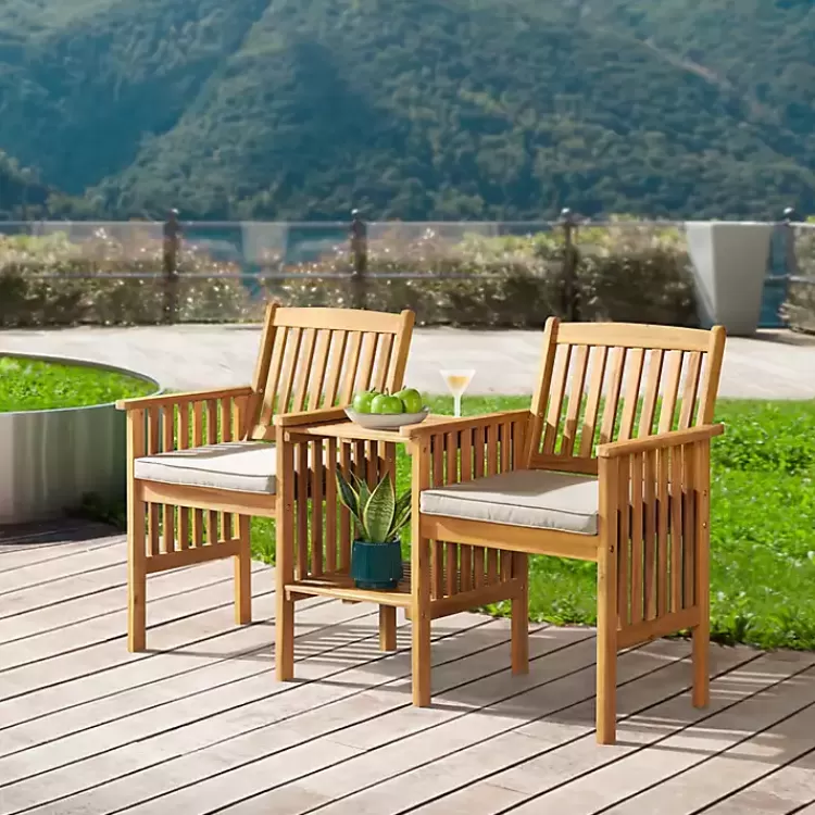 Natural Acacia Wood Ivory Cushion 3-pc. Patio Set>Kirklands Home New