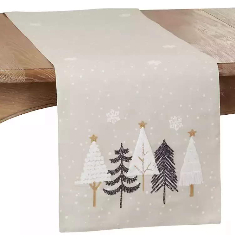 Natural Embroidered Christmas Trees Table Runner>Kirklands Home Fashion