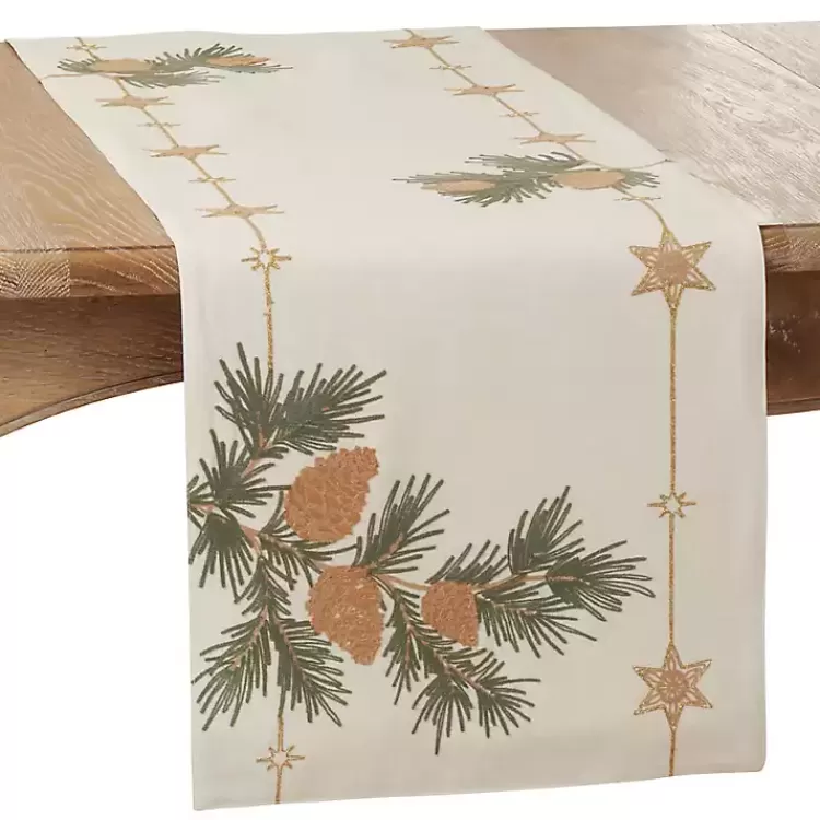 Natural Embroidered Pinecone Table Runner>Kirklands Home Hot