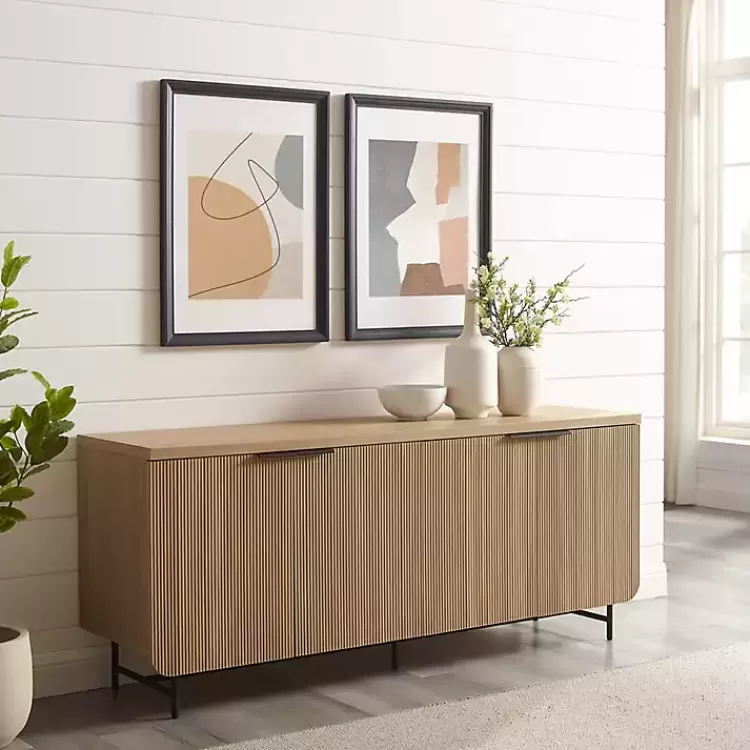Natural Fluted Wood 4-Door Scandinavian Cabinet>Kirklands Home Online