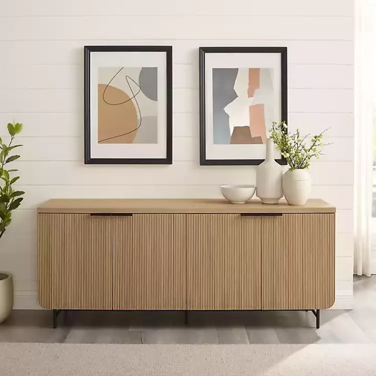 Natural Fluted Wood 4-Door Scandinavian Cabinet>Kirklands Home Online
