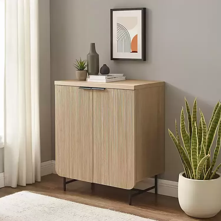 Natural Fluted Wood Scandinavian Cabinet>Kirklands Home New