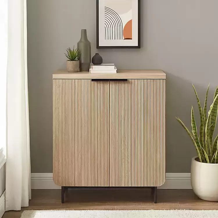 Natural Fluted Wood Scandinavian Cabinet>Kirklands Home New