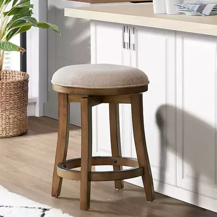 Natural Linen Barrel Base Swivel Counter Stool>Kirklands Home Sale