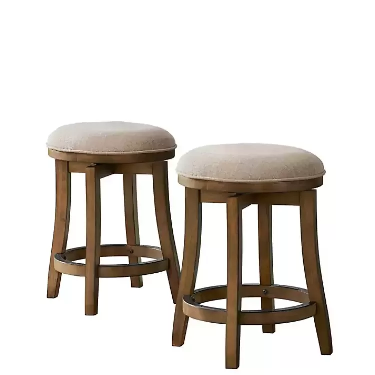 Natural Linen Barrel Base Swivel Counter Stool Set>Kirklands Home Cheap