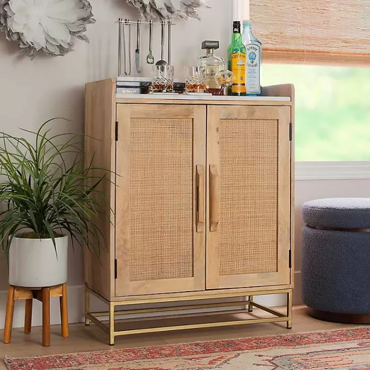Natural Marble Rattan Front Bar Cabinet>Kirklands Home Cheap
