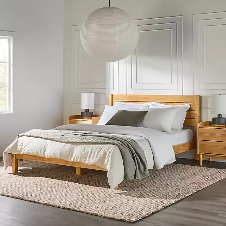 Natural Pine Wood Slatted Headboard Queen Bed>Kirklands Home Cheap