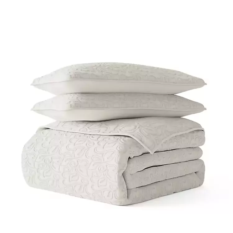 Natural Stitched Floral 3-pc. King Quilt Set>Kirklands Home Store