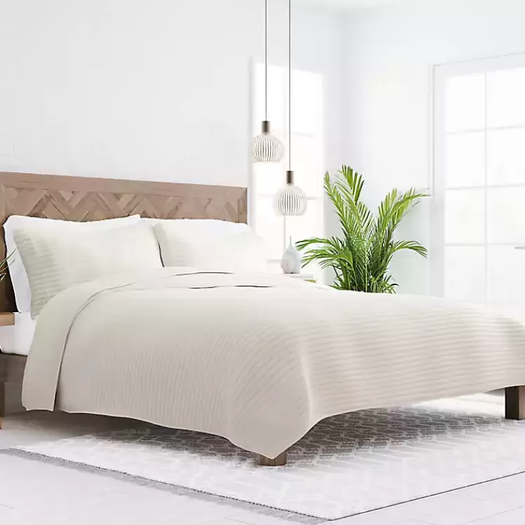 Natural Stitched Stripes 3-pc. King Quilt Set>Kirklands Home Flash Sale
