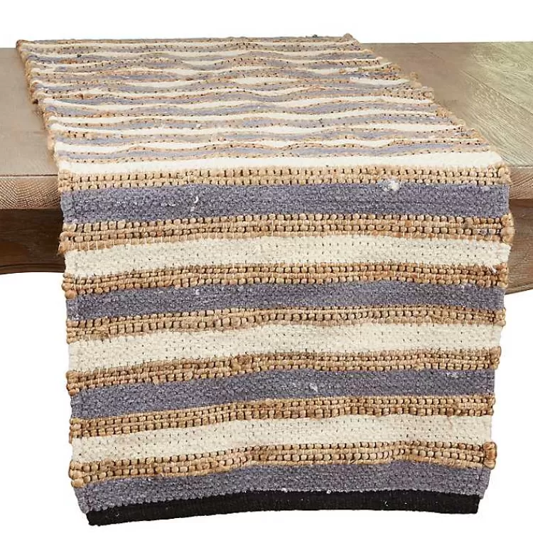 Natural Tan and Blue Striped Table Runner>Kirklands Home Online