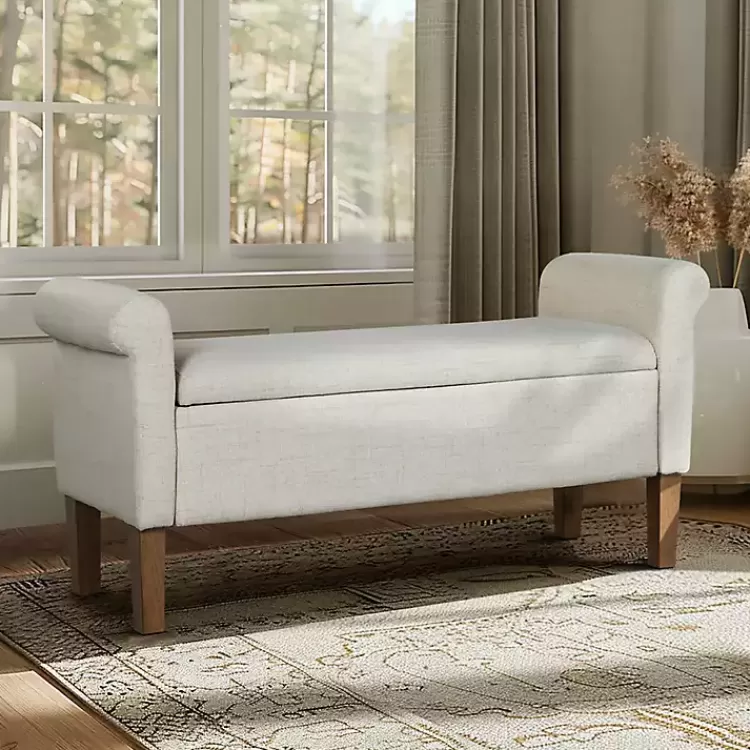 Natural Upholstered Aubrey Storage Bench>Kirklands Home Fashion