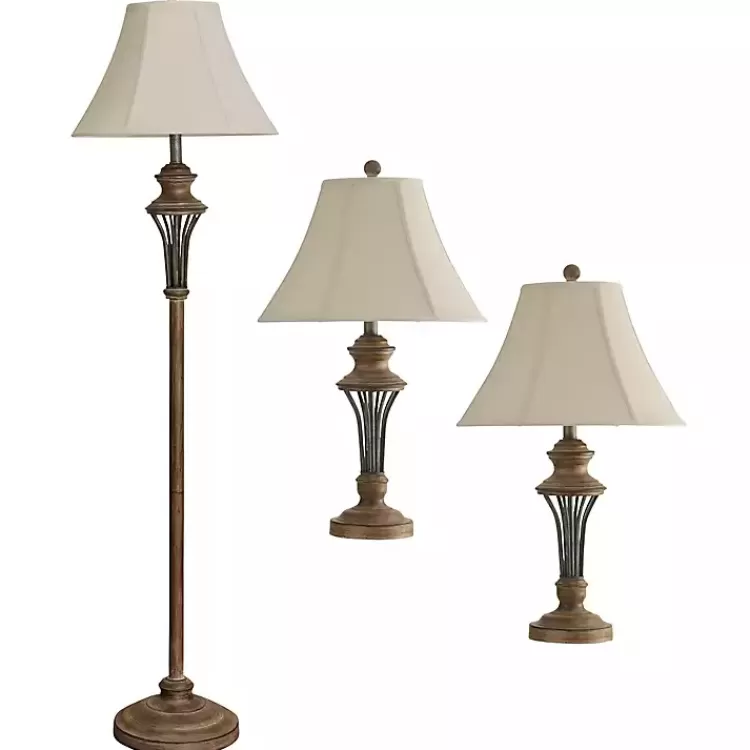 Natural Wood & Bronze Metal 3-pc. Lamp Set>Kirklands Home Best