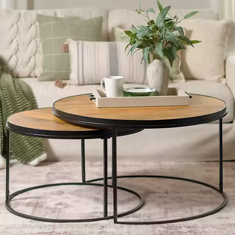 natural_wood__metal_pc_coffee_table_set_3.webp Natural Wood & Metal 2-pc. Coffee Table Set>Kirklands Home Store